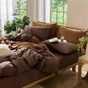 MooMee Bedding Duvet Cover Set 100% Washed Cotton Linen Like Textured Breathable Durable Soft Comfy (Solid Cocoa Brown, Queen 90"x90")