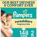 Pampers Swaddlers Diapers, Size 2 (10-22 lbs), 148 Count, Fragrance Free, Hypoallergenic, Absorbent, Pediatrician Recommended, Skin Safe