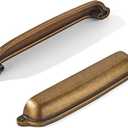 khtumeware 10 Pack Antique Brass Cup Pulls 4 Inch Center to Center - Cabinet & Drawer Handles for Kitchen Hardware