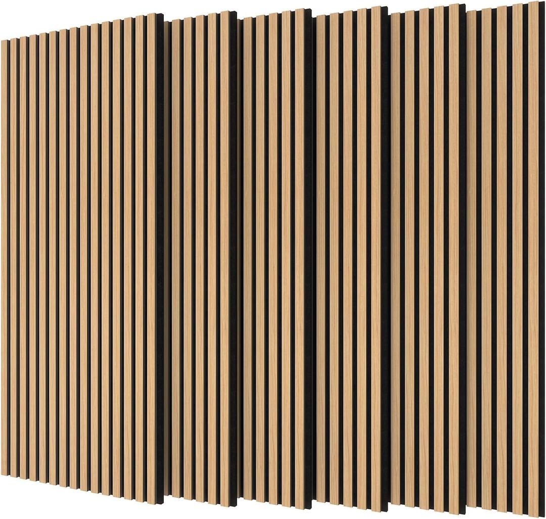 TONOR 6-Pack Wood Slat Panel, Acoustic Panels for Wall, 47.2"x23.6" - 46.41sq.ft. Wooden Soundproof Wall Panels for Interior Decor and Noise Cancelling, for Studio, Home, Bedroom, Office, Oak
