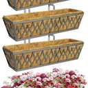 4 Pack 24 Inch Window Boxes Planters Railing Planter Box with Adjustable Brackets for Porch Fence Patio Balcony Hanging Flower Baskets with Coco Liners for Outdoor Garden Decor - Grey (Gray)