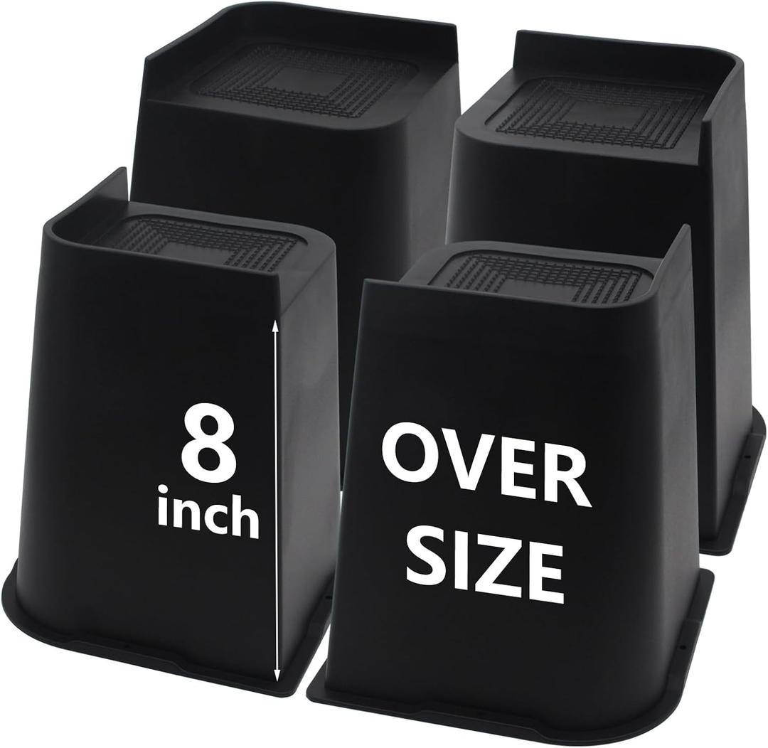 Bed Risers 8 inch Heavy Duty, 4 Pack Oversized Furniture Risers, Black Bed Lifts Risers for Table, Sofa, Chair, Couch, Desk, Bed Frame Risers Supports Up to 6,500 Lbs