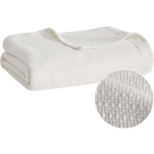Madison Park Freshspun Basketweave Luxury Cotton Blanket Cream 90x90" Full/Queen Size Basketweave Premium Soft Cozy 100% Cotton For Bed, Couch or Sofa