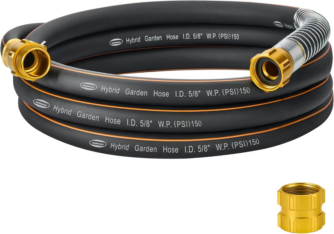 5/8 in. 10 ft. High Flow Heavy Duty Garden Hose Flexible Hybrid Rubber Water Hose, No Memory Durable Premium Water Hose Leader Hose for Watering, Irrigation, Water Transfer Pump