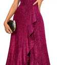 BeryLove Women Sequin Formal Party Dress Flutter Short Sleeve Wedding Cocktail Long Evening Dress (Large, Rose)