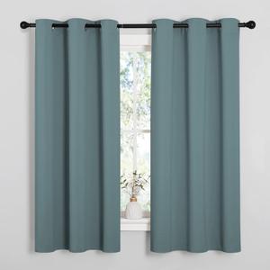 NICETOWN Modern Greyish Blue Blackout Curtains Noise Reducing, Thermal Insulated and Privacy Room Darkening Drape Panels for Boy's Guest Room Door Small Short Window (2 Panels, W42 x L63 -Inch)
