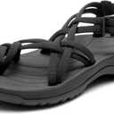DREAM PAIRS Women's Walking Sandals With Arch Support Elastic Strap Summer Sport Athletic Casual Hiking Outdoor Sandal (Black, 8)
