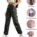 Lepunuo Women's High Waisted Cargo Pants Travel Y2K Streetwear Baggy Stretchy Pants with 6 Pockets Drawstring Ankle Cuffs (XXL)