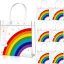 Aliceset 20 Pcs Clear Plastic Goodie Bags Party Treat Bags with Handles Rainbow Themed Favor Wrapping for Birthday Snack Candy Holiday Decoration Baby Shower Supplies, 8 x 8 x 3.15 Inch