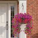 2 x Suncalla 6 Pcs Artificial Fake Hanging Flowers Plants for Outdoor Decoration Faux Silk Long Vine UV Resistant Look Real for Spring Summer Outside Home Porch Patio(Red Rose Light Purple)