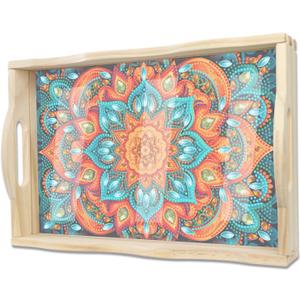 EWJRNSF Diamond Art Kits for Adults Wooden Serving Trays with Handles, 5D Diamond Painting Big Gem Arts and Craft Gifts Trays Decor Gift Home Decor 9.8x13.8 Inches Mandala E