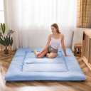 MAXYOYO Japanese Floor Mattress Futon Mattress, Thicken Sleeping Pad Foldable Roll Up Floor Futon for Adults Tatami Mat Dormitory Lounger, Dusty Blue, Queen Size