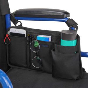 Wheelchair Side Bag with Cup Holder, Wheelchair Armrest Pouch Accessories for Walker, Rollator, Electric Scooter Wheelchairs, Ideal Gift for Mother's Day & Father's Day (Black)
