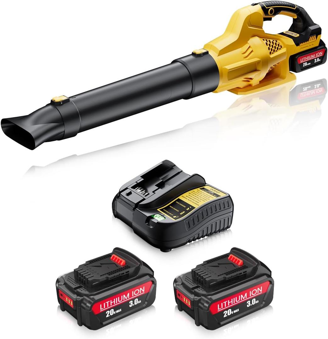 Leaf Blower Cordless Compatible with Dewalt 20V Max Battery, Electric Cordless Leaf Blower with 2 3.0Ah Batteries and Charger,6 Speed Levels & 500CFM,Blowers for Blowing Leaves, Lawn Care and Dust (Yellow) Leaf Blower Cordless Compatible with Dewalt 20V Max Battery, Electric Cordless Leaf Blower with 2 3.0Ah Batteries and Charger,6 Speed Levels & 500CFM,Blowers for Blowing Leaves, Lawn Care and Dust (Yellow)