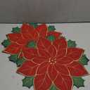 SYROVIA Round Christmas Placemat Set - Cream & Gold Floral/Red & Green Festive Coaster - Embroidered Linen Gift Poinsettia Flower Place Mat Decorative Placemats Heat Resistant Pad, Set of 2 (15.8")