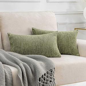 Home Brilliant Lumbar Pillow Cover 12x20 Chenille Plush Oblong Decorative Spring Pillow Covers for Bed Couch Sofa Decor, Set of 2, 12 x 20 inches, Fresh Grass Green