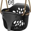 SELEWARE Heavy-Duty High Back Full Bucket Toddler Swing Seat with Locking Carabiners and Adjustable Rope, Cute Elephant Shape Design, 600LB Weight Limit (Bucket Swing, Black)