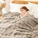 L'AGRATY Faux Rabbit Fur Blanket: 60" x 80" Twin Luxury Soft Fluffy Thick Fur Throw Blanket for Couch Bed Sofa - Cozy Plush Bubble Blankets for Winter: Flannel Fleece Decorative Blanket(Castle Grey)