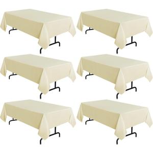 sancua 6 Pack Beige Tablecloth 60 x 102 Inch, Rectangle Table Cloth for 6 Feet Tables - Stain and Wrinkle Resistant Washable Polyester Table Cover for Dining Tables, Buffet Parties and Camping