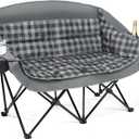 Double Camping Chairs Padded Loveseat Chair for 2 Person - Heavy Duty Oversized Camping Couch for Adults Outdoor Lawn Beach Portable Folding Sofa with Cup Holders Support 600lbs, Grey