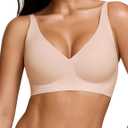 Jelly Bra for Women Wireless Deep V Push Up Seamless Comfortable Bralette Supportive Full Cup Padded No Underwire (Small, Nude)