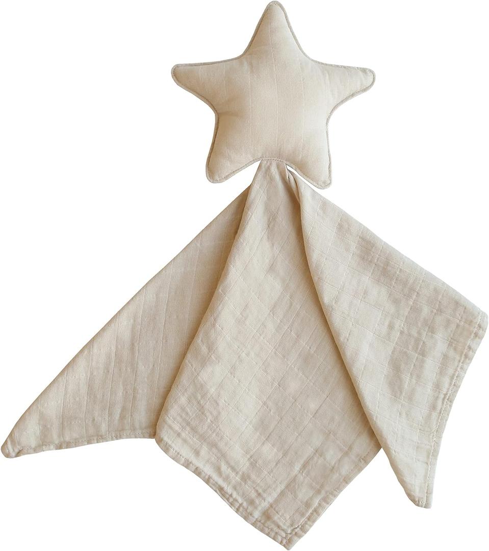 mushie Star Security Blanket | Baby Lovey | 100% Organic Muslin Cotton (Fog)