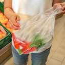 500 Pack Clear T Shirt Shopping Bag, 12'' x 18'' Multi-use Bulk Grocery Plastic Bags with Handles, Large Restaurant Carry out Retail Bags for Small Business, Supermarket, Restaurant