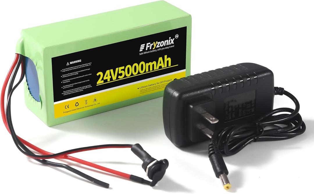 1 Pack 24V 5Ah Lithium Battery with 29.4V 1A Charger, 24 Volt Rechargeable Battery for DIY Projects