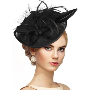 Zinniday Kentucky Fascinators Hats for Women - Vintage Tea Party Outfit Headband Church Derby Hat for Women (9.64x7.87inch) (Black)