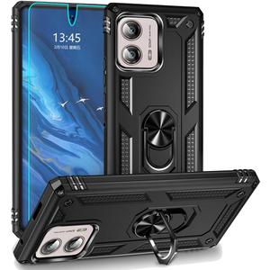 Moto Edge Plus 2023 Case, Military-Grade Metal Ring Holder Kickstand 15ft Drop Tested Shockproof Cover Case for Moto Edge+ 2023, Black