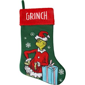 Grinch with a Present 20 inch Appliqu Christmas Stocking