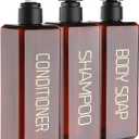 Shampoo and Conditioner Dispenser Shower Soap Bottles 3 Pack 550ml/18.6oz Refillable Shampoo Pump Bottle Dispenser Plastic Empty Body Wash Dispensers with Stylish Permanent Labels for Bathroom (Brown)