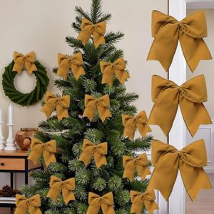 18Pcs Vintage Velvet Christmas Bow Decor - 6 Inch Cozy Rustic Ribbon Bow Ornaments for Christmas Tree, Wreaths, Garland, Gift Wrapping, DIY Crafts & Xmas Home Decoration (Khaki)