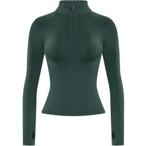 AUROLA Influence Workout Jacket for Women, Half Zip Cropped Slim Fit Long Sleeve Yoga Jackets Athletic Top with Thumb Holes (Medium, Eden Green)
