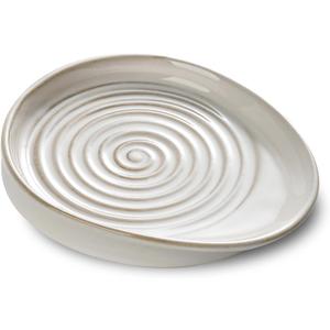 Ceramic Spoon Rest for Stove Top, Spoon Holder for Kitchen Counter, Farmhouse Cooking Utensil Holder for Spoons, Ladles, Spatula, Glazed White