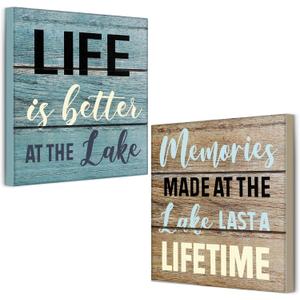 Yulejo 2 Pcs Summer Lake House Decor Memories at The Lake Life Is Better Wooden Motivational Rustic loch Cabin Home Wall Decor Primitive Country loch Sign for Farmhouse Kitchen