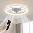 Low Profile Ceiling Fan with Light and Remote Bladeless Bedroom Fan Light, 20 in Small Flush Mount Dimmable Modern Enclosed Ceiling Fans for Small Room - White