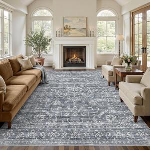 Nakagishi Neutral 8x10 Area Rugs for Living Room Washable Rug, Retro Blue | Pet & Kid Friendly, Non-Slip, Soft, Low-pile Carpet for Living Room/Bedroom/Dining Room/Nursery, Stain Resistant Vintage