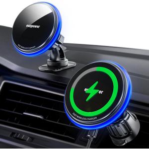for Magsafe Car Mount Charger, 15W Fast Charging LED Magnetic Wireless Car Charger, Car Phone Holder Charger Mount Fits Air Vent Dashboard for iPhone 16 15 14 13 12 Pro Max Plus,MagSafe Case (Black)