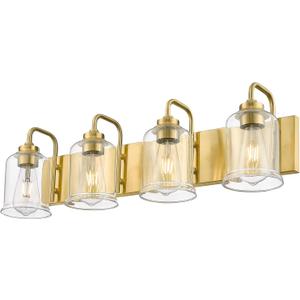 zeyu 4-Light Brushed Gold Vanity Light, Modern Wall Sconces for Mirror Kitchen Bedroom, Bathroom Wall Lights with Clear Glass Shade, ZSL72B-4W BG