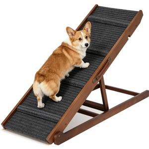 Foldable Dog Ramp with Handle, 5 Adjustable Heights (10"24")-Walnut | 40" Long Adjustable Pet Ramp with Anti-Slip Surface for Couch, Car Ramp for Small Dogs