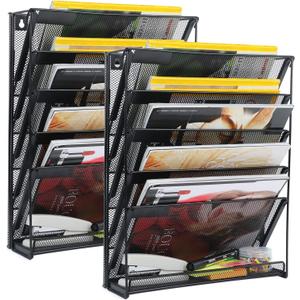 samstar 2 Pack Wall File Organizer, 6-Tier Wall Mount Paper Holder Vertical File Rack for Office Home, Black.
