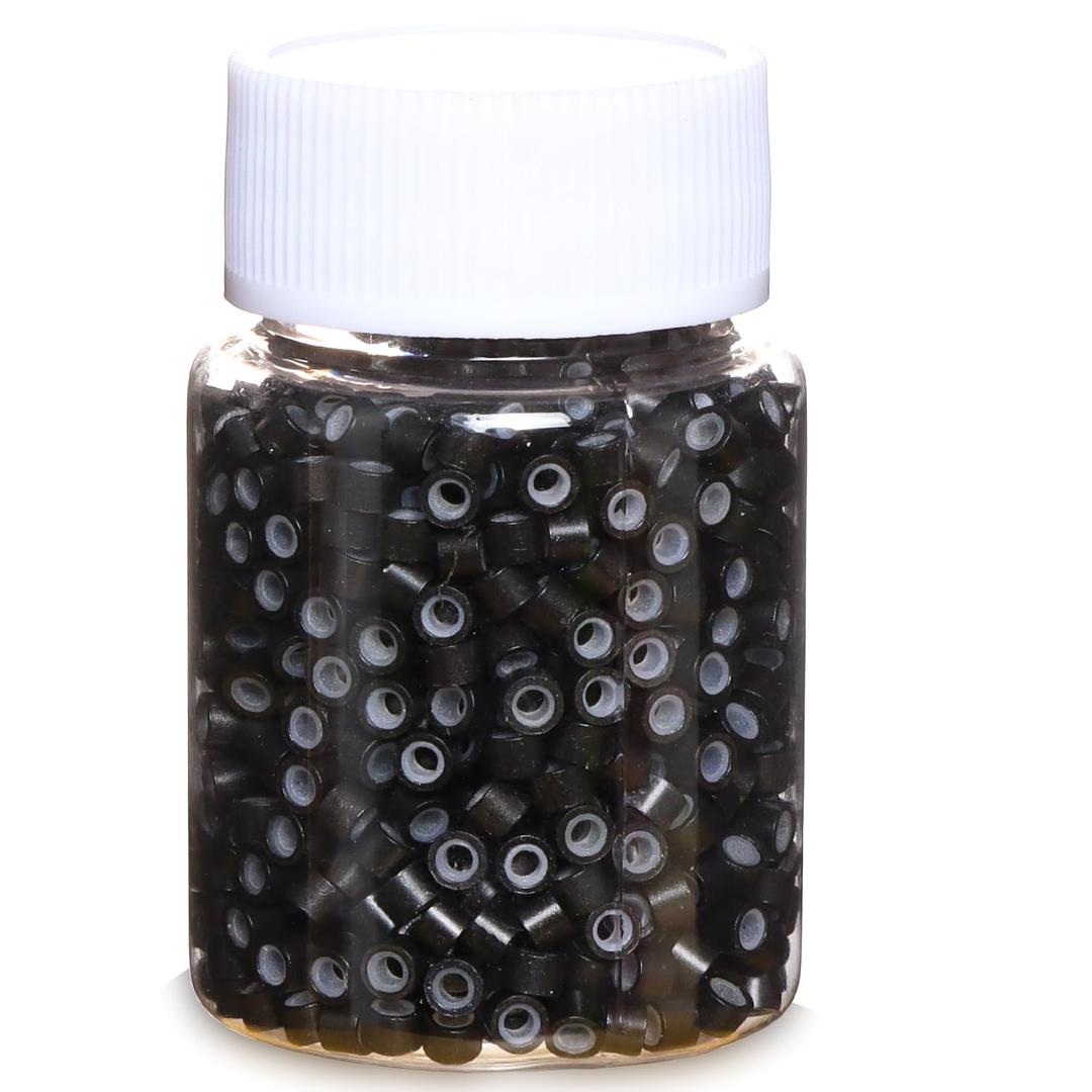 1000pcs 4mm Hair Tinsel Extentions Beads, Silicone Lined Micro Rings Links,Hair Fairy Beads for Hair Extensions,Black