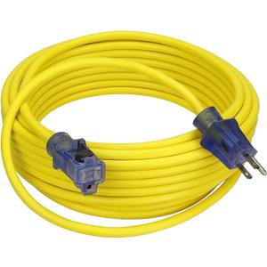 Clear Power 50ft 14/3 SJTW Yellow Outdoor Extension Cord, 3 Prong Grounded Plug, Lighted-Locking Connector, DCCO-9005-DC