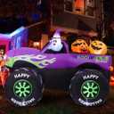 GOOSH 8 FT Long Halloween Inflatables Monster Truck Outdoor Decorations Blow Up Yard Cute Ghost with Pumpkin on Truck Car with Built-in LEDs for Garden Lawn Indoor Party Decor