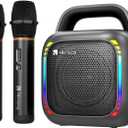Karaoke Machine with 2 Wireless Microphones, Portable 5.0 Bluetooth Speaker for Adults & Kids, with 50W Speaker,Handle &RGB Lights, Supports TF Card/USB/Aux in/TWS,for Home,Party,Performance,Meeting