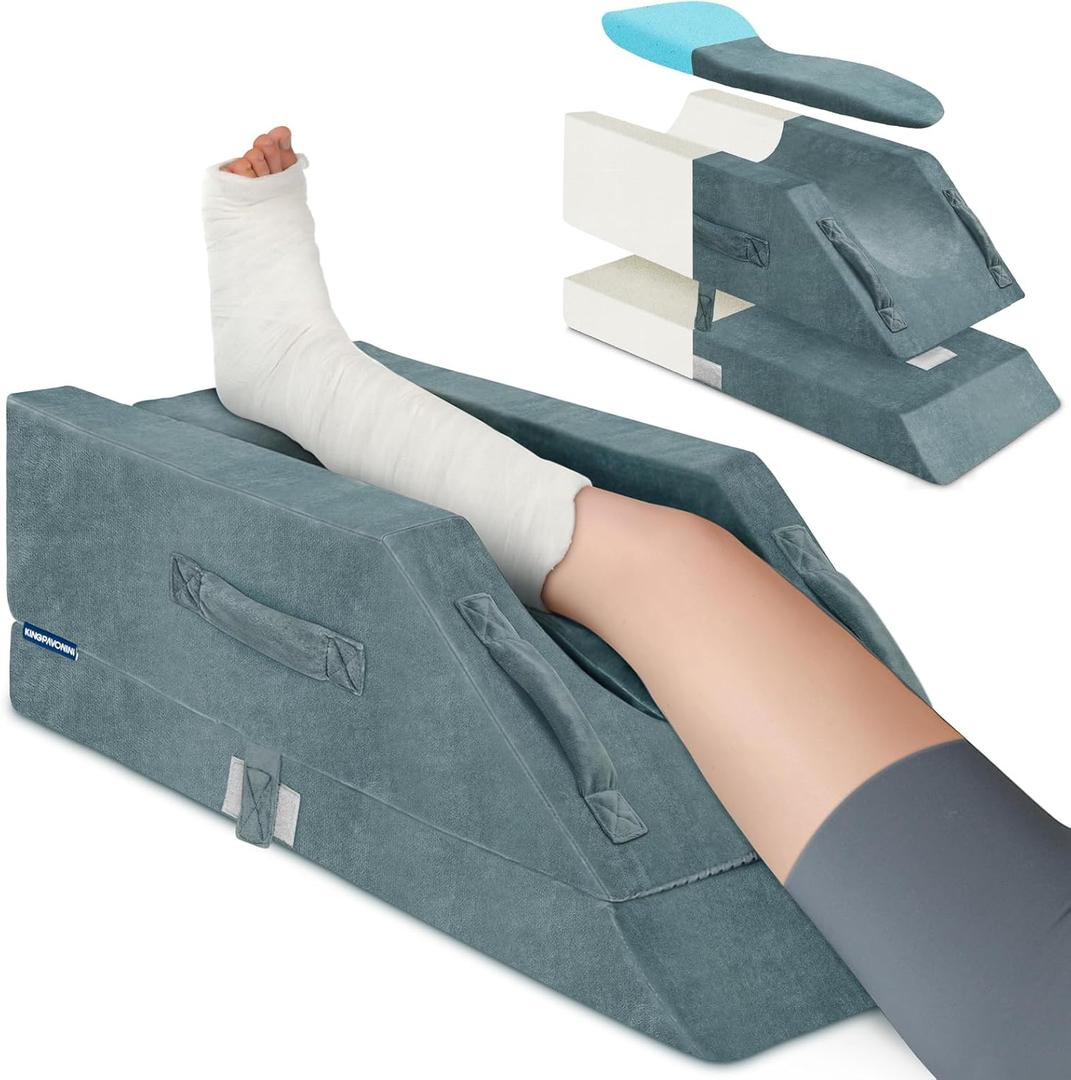 KingPavonini 4 Height-Adjustable Leg Elevation Pillows for After Surgery with Ergonomic Curve, Memory Foam Wedge Pillow for Legs Swelling and Pain Relief, Knee Replacement Recovery Aids (Single Leg)