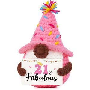 21st Birthday Gifts for Her, 21st Birthday Decorations - Handmade Positive Crochet Gnomes, 21 & Fabulous Bday Gifts for Women Daughter Best Friend Bestie Sister