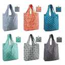 BeeGreen Reusable Grocery Bags Geometry Design - Pack of 6 Foldable Totes for Women with Pouch, X-Large 50lbs Capacity Machine Washable Polyester Sturdy Shopping Bags for Women Travel Shopping