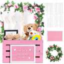 Barydat Wooden Baby Shower Crate Closet, Basket with Handle and Felt Letter Board Kit Garland Baby Shower Wooden Gift Crate Personalized Basket for Pregnancy Announcement New Parent(Pink)